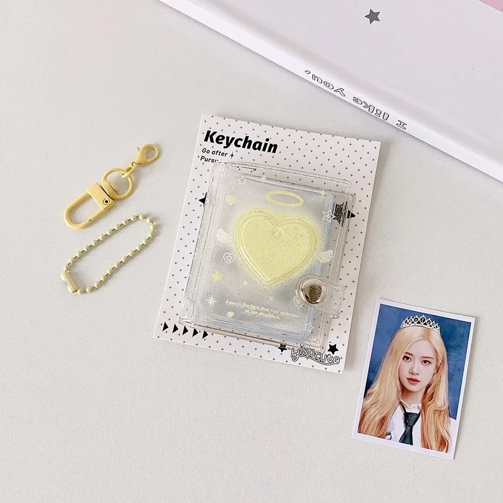Kawaii 32 Pockets Photo Album 2 Inch Love Heart Hollow Keychain Picture Storage Case Students