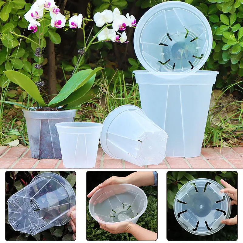 

10 шт., прозрачный цветочный горшок, прочный, прозрачный цветочный горшок, горшок для орхидеи, кактус с отверстиями для домашнего офиса, настольный горшок 12/1518 см