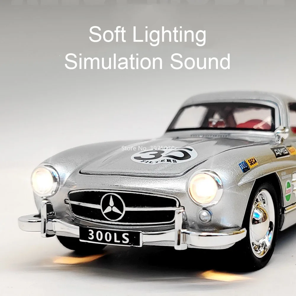 1:32 Benz 300SL Legierung Druckguss Vintage Autos Modelle Spielzeug Gummi Reifen Rad Zurückziehen Miniatur Fahrzeuge für Home Dekoration