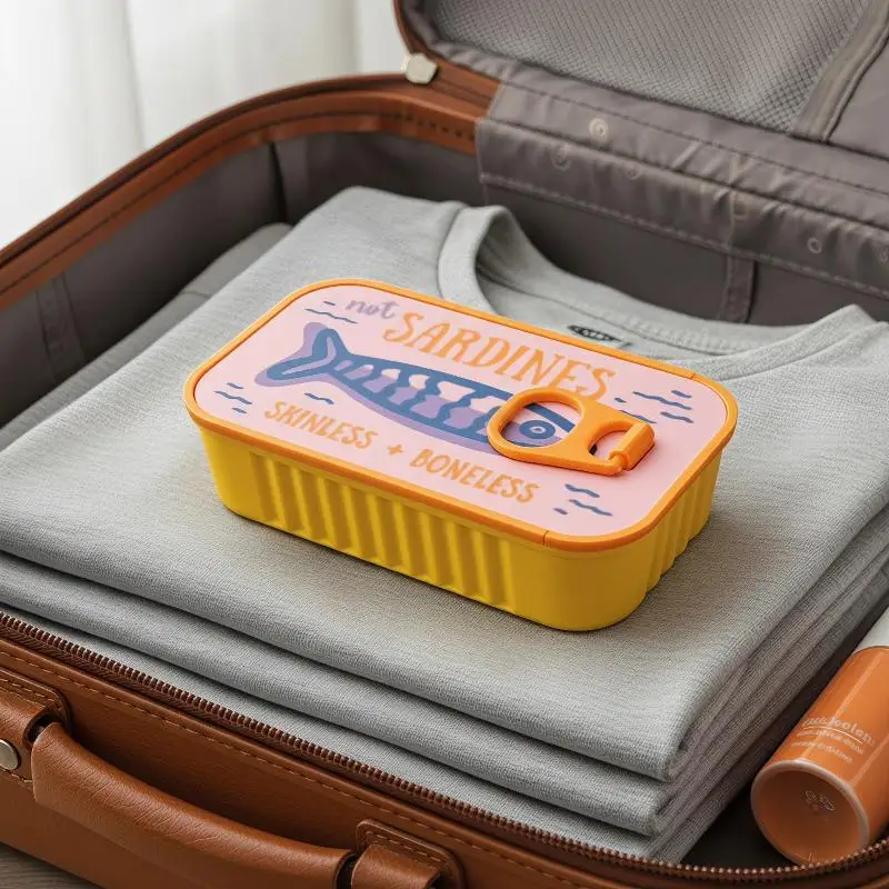 Mini Tin Storage Box with Cute Sardine Print Portable Lightweight Organizer for Earbuds Jewelry Pills Coins Daily Carry