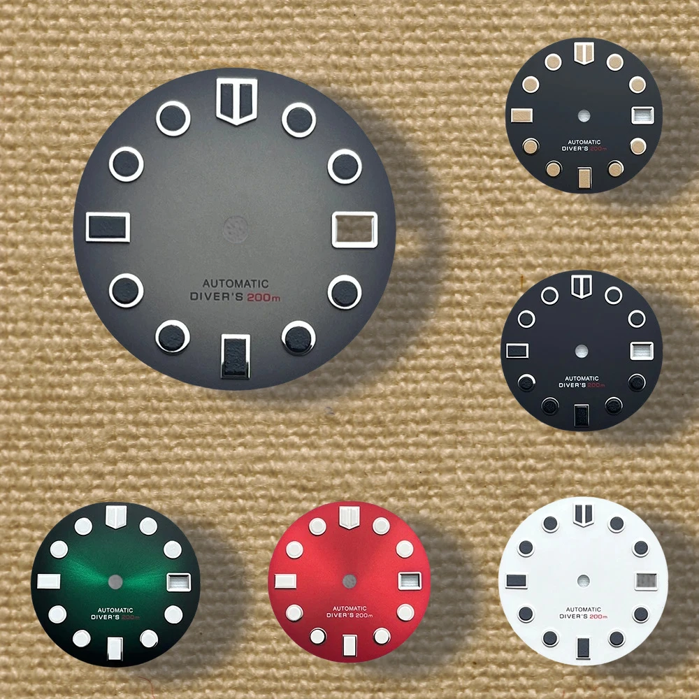 Popular 28.5mm S logo matte dial, suitable for NH35/NH36/4R/7S movement green night light diving high-quality watch modification