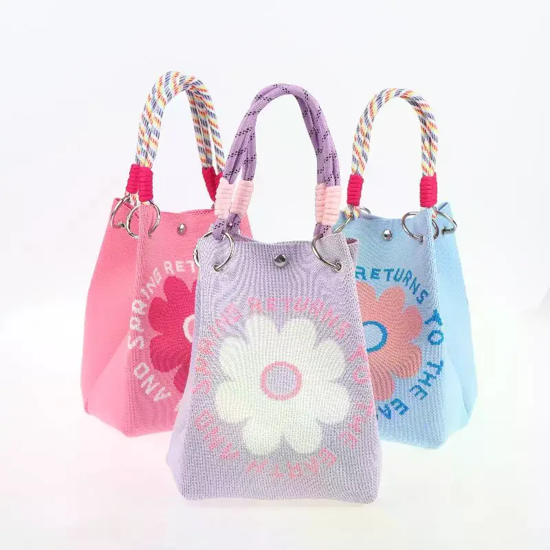 Summer Knitted Bucket Handbag Portable Commuting Coin Purse For Work And Travel Stylish City Simple Polyester Handbag