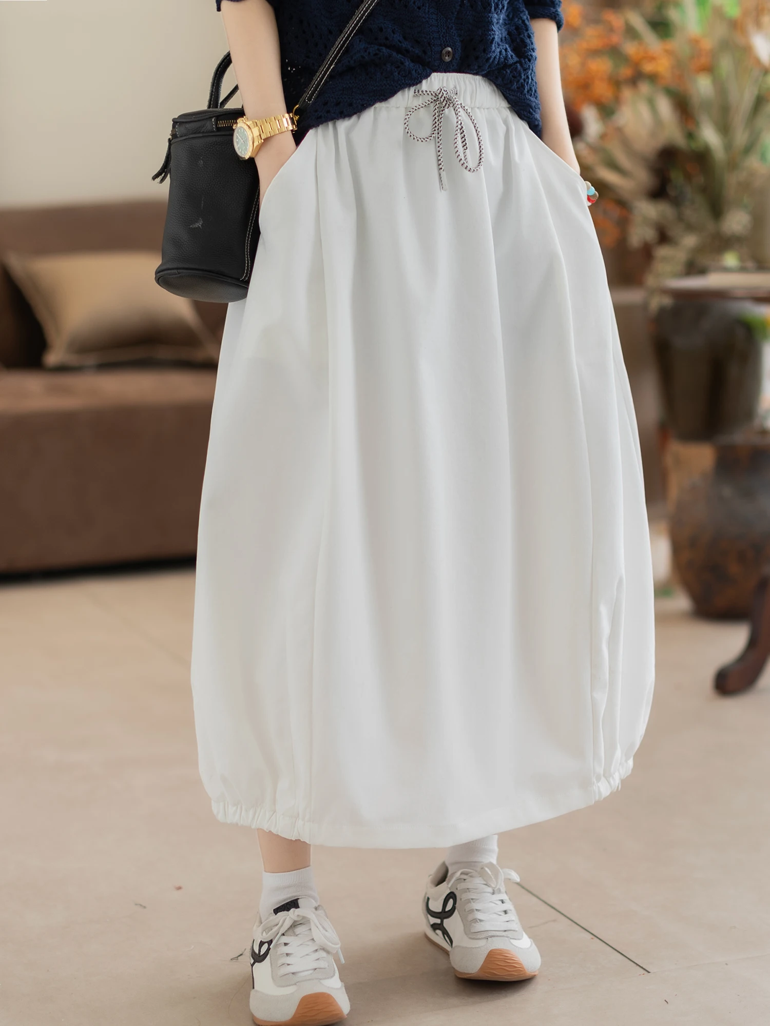 

Юбка женская с высокой талией, свободного кроя, в художественном стиле, белая, с дизайнерскими вставками, универсальная, в стиле ретро, новинка весенней коллекции