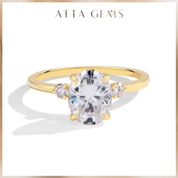ATTAGEMS Moissanite Rings for Women Oval Cut 2.0CT DVVS1 Diamond Real 18K 14K 10K Au585 Gold Hidden Halo Wedding Engagement Gift