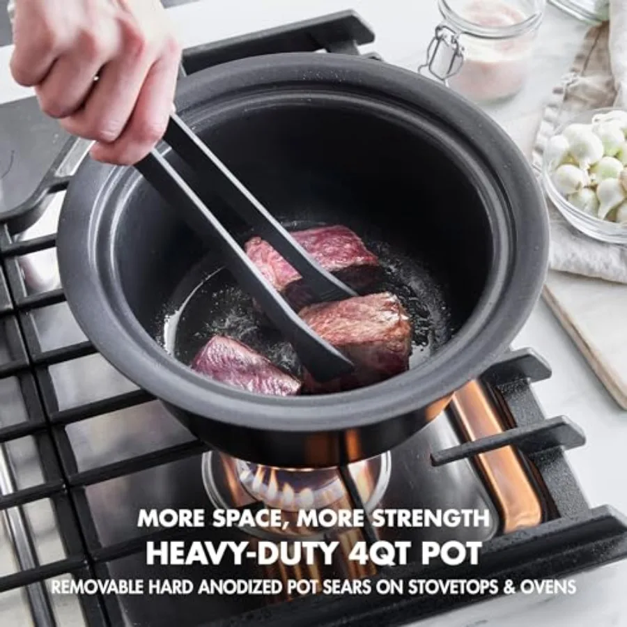 6in1 4QT طباخ كهربائي سيراميك بطيء مع غطاء زجاجي للمطبخ المنزلي يستخدم إعدادات مسبقة متعددة الوظائف بما في ذلك الحساء إعادة تسخين الحرب التلقائية #3