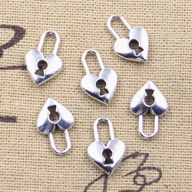 手作りジュエリー,30個,ハートロック,15x10mm,アンティークシルバーカラー,職人技