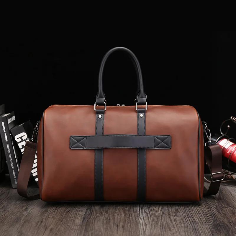 กระเป๋าถือฟิตเนสกระเป๋า Crazy Horse PU หนังกระเป๋าเดินทางกระเป๋าเดินทาง Vintage ไหล่ Duffle กลางแจ้งกีฬากระเป๋าสําหรับชาย