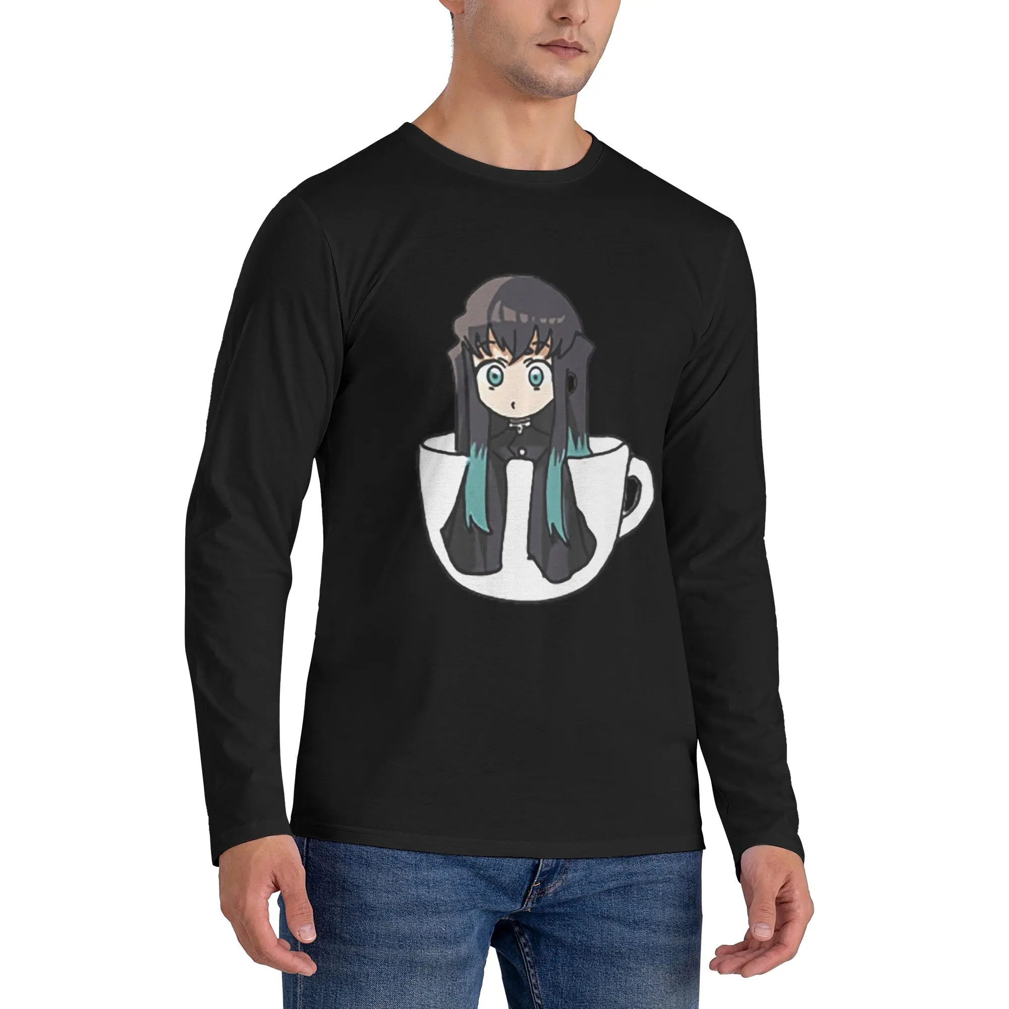 

Мужская футболка Muichiro Tokito с длинными рукавами, дышащие футболки с круглым вырезом, весенне-осенние мужские топы