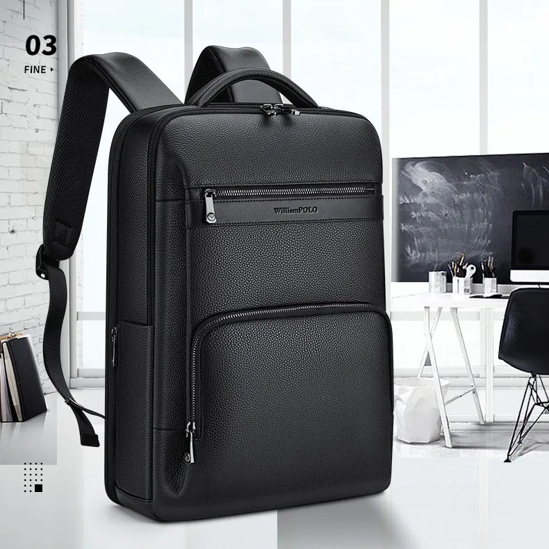 

Genuine Leather School Laptop Backpack Men, Fashionable Multifunctional Double Shoulder Bag, Business Casual Men's Top Layer
