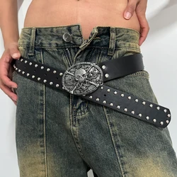 Designer Punk Belts For Women High Quality Luxury Brand Skull buckle Unisex Waist Black Street Man's Waistband Jeans Belt Y2K