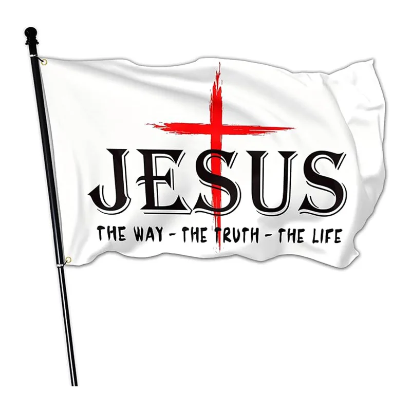 3x5 Feet Jesus The Way Truth Life Flag Christian Jesus American Flag for Outside with 2 Brass Grommets