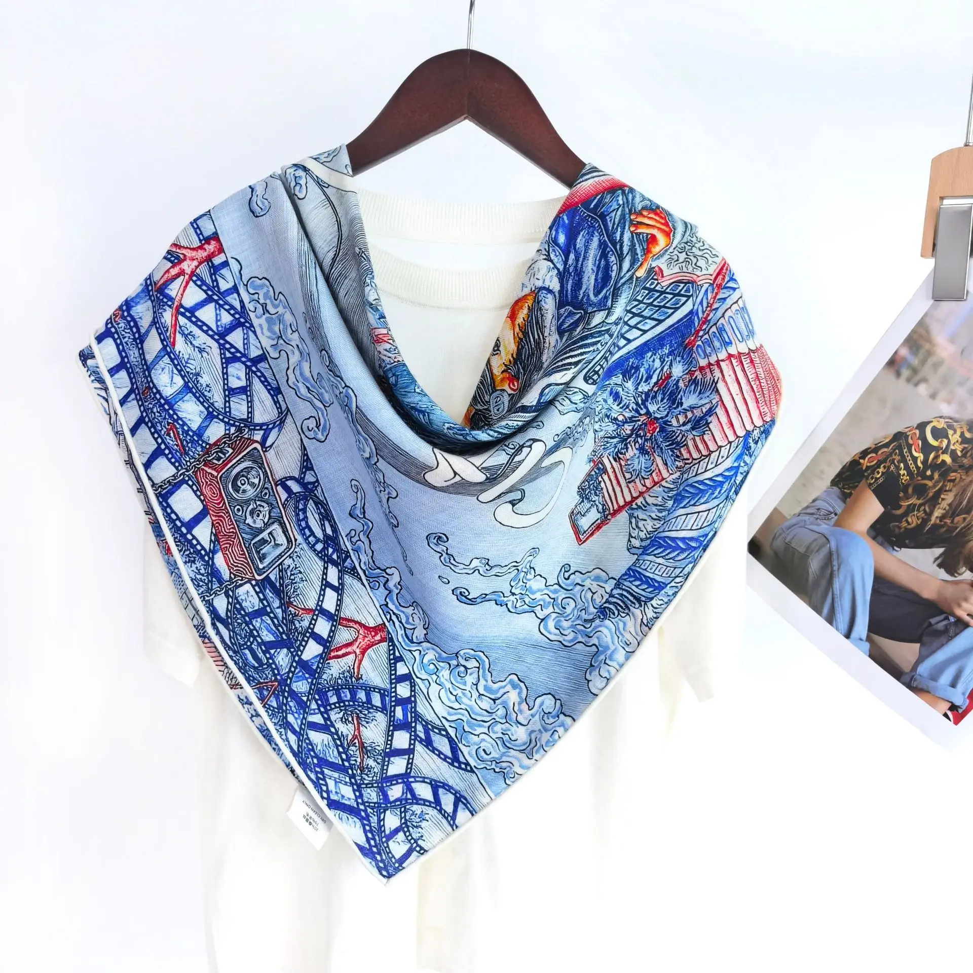 Silk Wool Scarf 90CM Women Head Neck Shawls Winter Brand Accessories Cashmere Stole Luxury Hand Rolled Bandanas