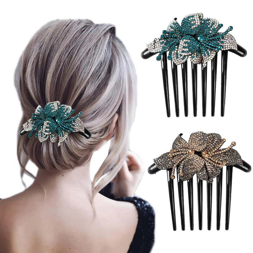 Rhinestone Hair Comb Flower Bridal Crystal Hair Clip Hair Ornaments Handmade Fashion Jewelry Wedding Elegant Hair Accessories