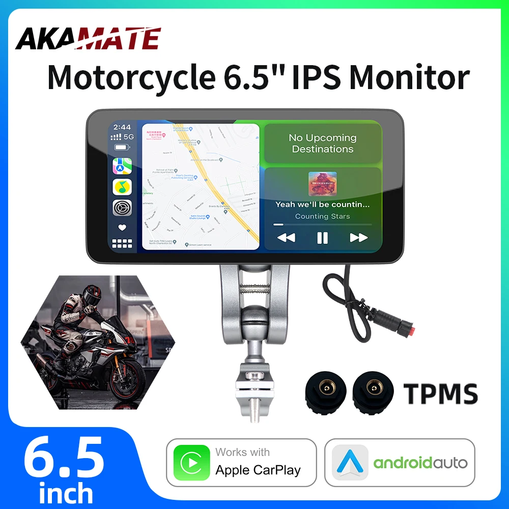 

6.5inch Moto Screen Wireless CarPlay Android Auto GPS Navigation Monitor Waterproof IPS Bluetooth Portable Motorcycle Screen