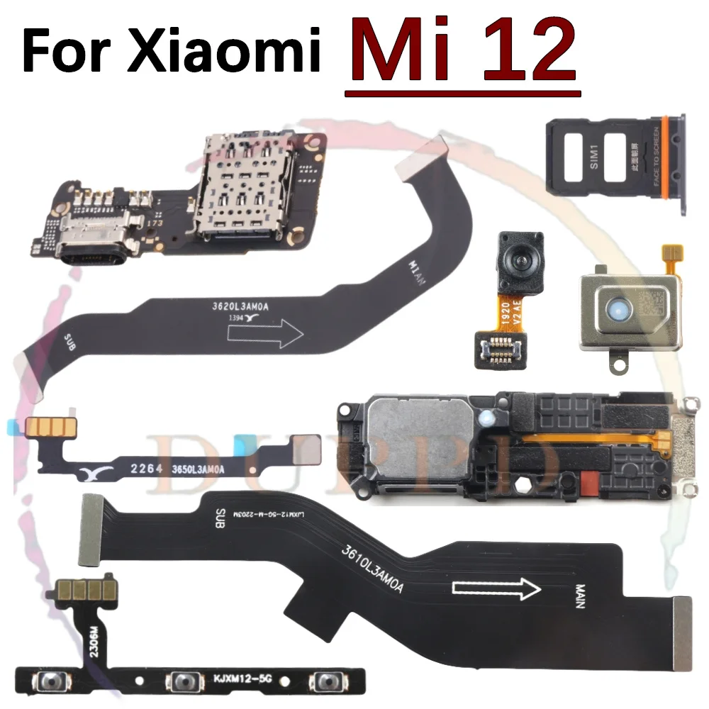 

Плата с зарядным портом для SIM-карты для Xiaomi Mi 12, динамик, динамик, датчик отпечатков пальцев, мощность, громкость, ЖК-материнская плата, гибкий кабель