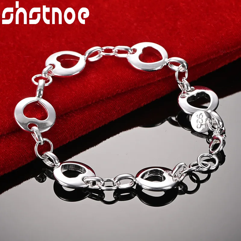 

SHSTONE 925 Sterling Silver Round Hollow Heart Chain Bracelets For Woman Wedding Lady Party Fashion Luxury Jewelry Birthday Gift