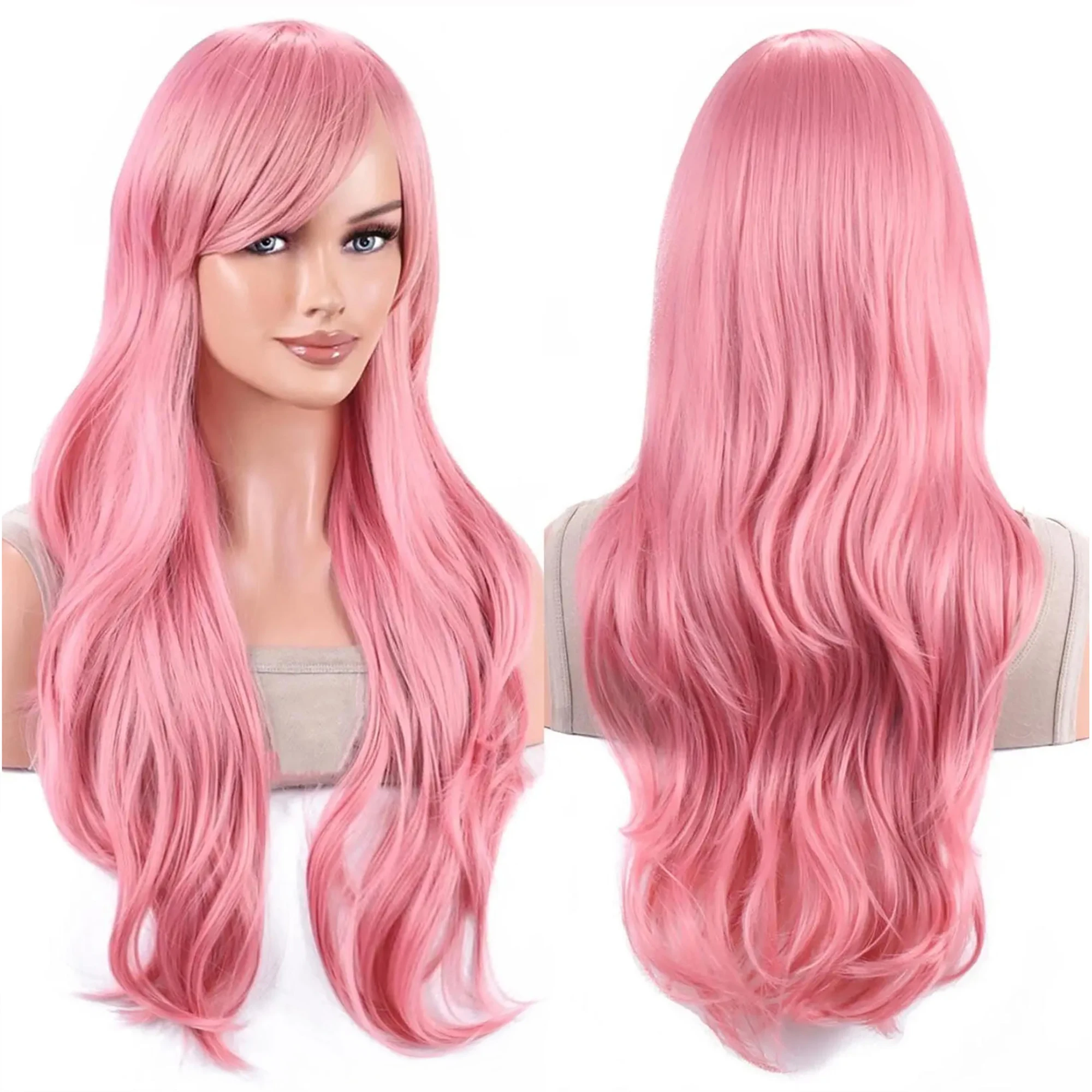 Peluca de Cabello Sintético Ondulado Rosa para Cosplay de Lolita, Pelucas de Anime Riamu Yumemi, Peluca de Disfraz de Halloween Zero Two para Mujer
