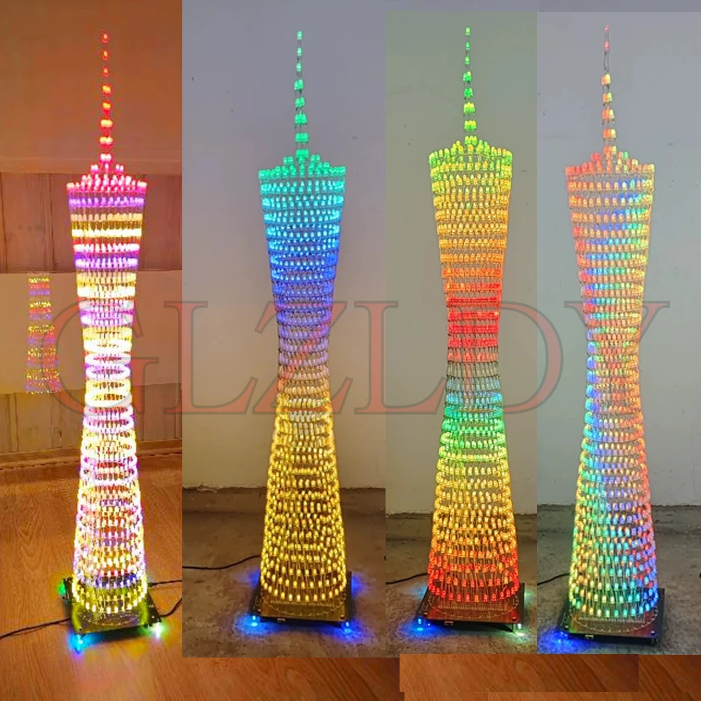 DIY soldering kit Colorful RGB bluetooth Canton Tower 32 layers x32 columns LED light cube music spectrum Remote (not assembled