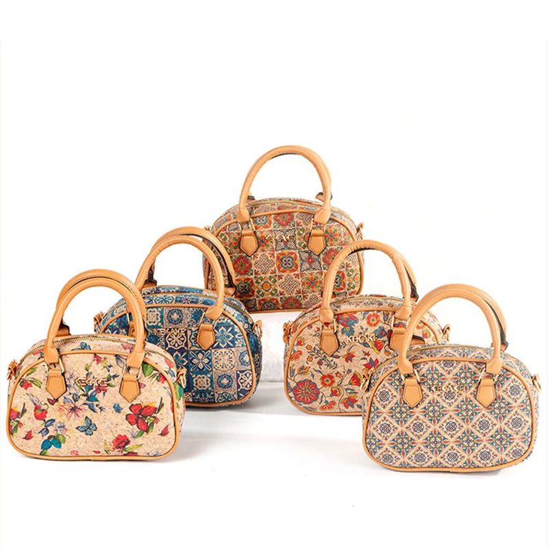 

3pcs Crossbody Bags Retro Cork Leather National Flower Printing Half Moon Shaped Large Capacity Shoulder Bag