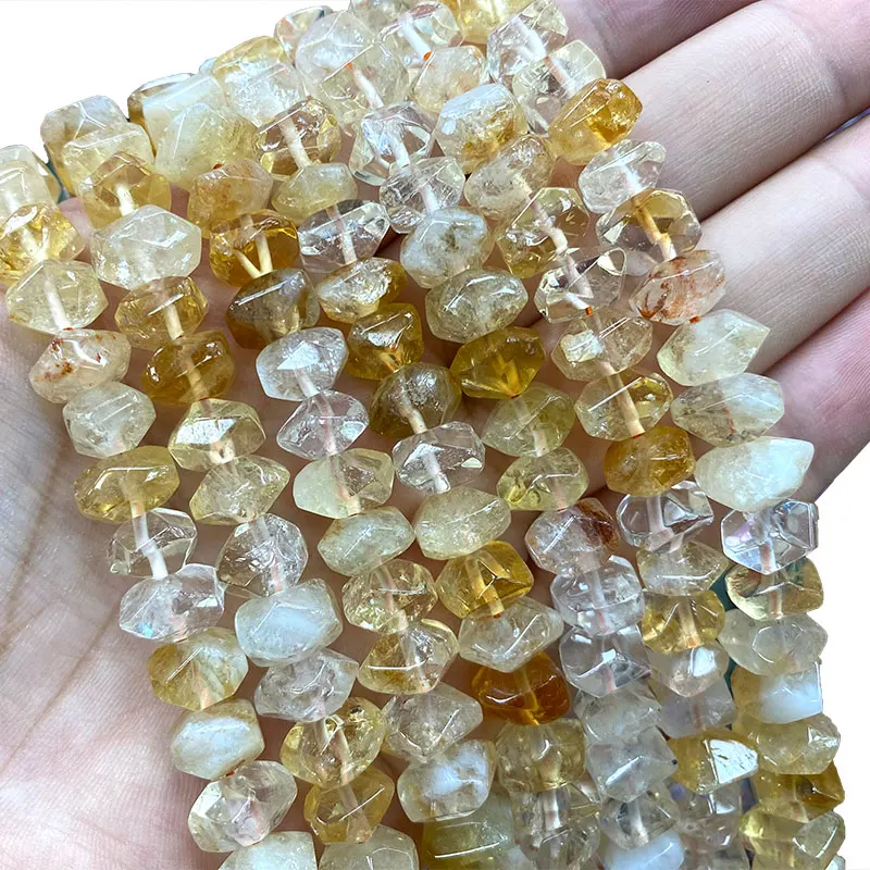 Wholesale AAA 100% Natural Yellow Citrines Irregular Wheel Faceted Stone Beads For Jewelry Making DIY Bracelet Neckalce 6-11MM