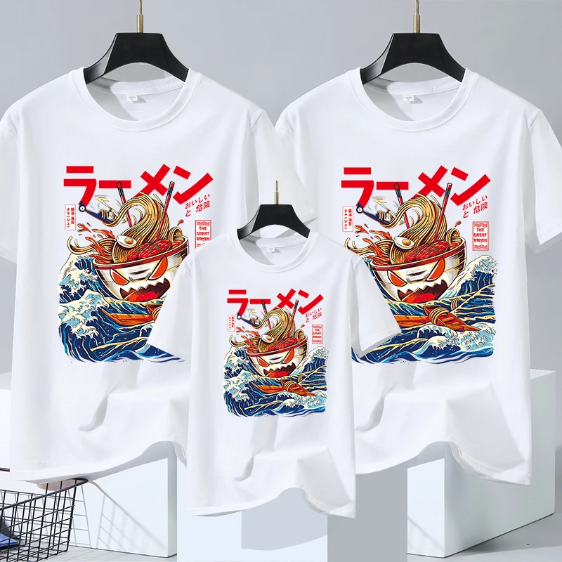 Parent Child Tshirts Sea Sushi Noodles Short Sleeve Hip Hop Breathable Tee Soft Street Tee Cotton Soft Parent Child Short Sleeve