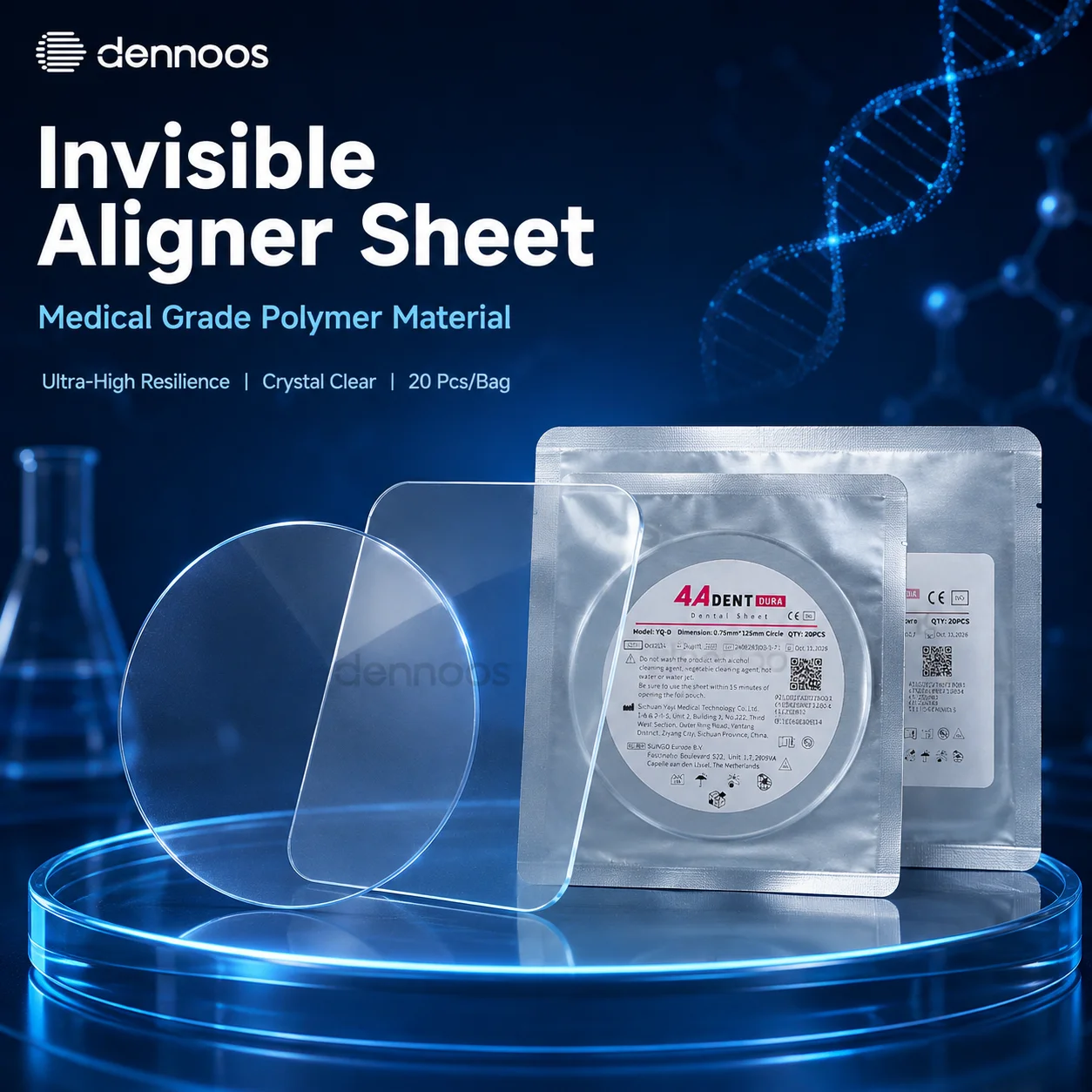 

20PCS/Pack Dental Invisible Aligner Sheet Dura/Flex Multilayer Vacuum Forming Sheet Hard Soft Orthodontic Membrane Sheet