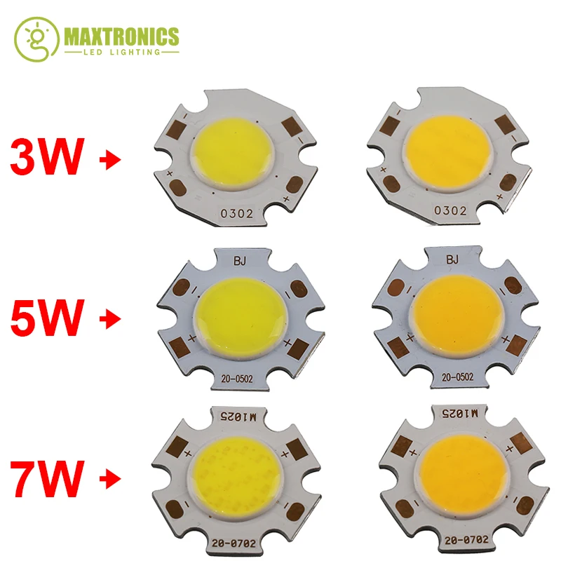 Chip de lámpara de cuentas LED COB de alta potencia, luz blanca cálida, 2 piezas, 3W/ 5W/7W, 270 ~ 300Lum, 350mA