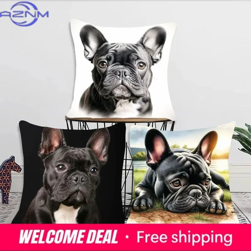 1pc Cute Pet Mini French Bulldog Pillow Case Square Bedroom Sofa Leisure Comfort Cushion Car Living Room Home Decoration