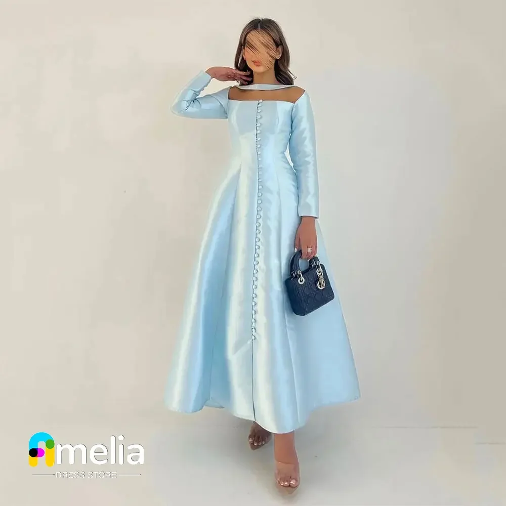 

Amelia Prom Dress Long Sleeves Ankle Length Evening Dress With Summer Women Wedding Party Formal Gowns Arabia