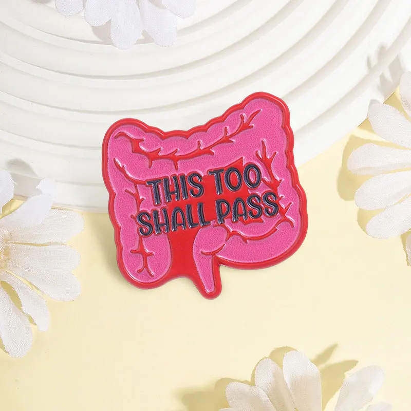 Medical Anatomy Stomach This Too Shall Pass Enamel Pins Cartoon Stomach Organ Humor Pun Text Brooch Bag Lapel Badge Jewelry Gift