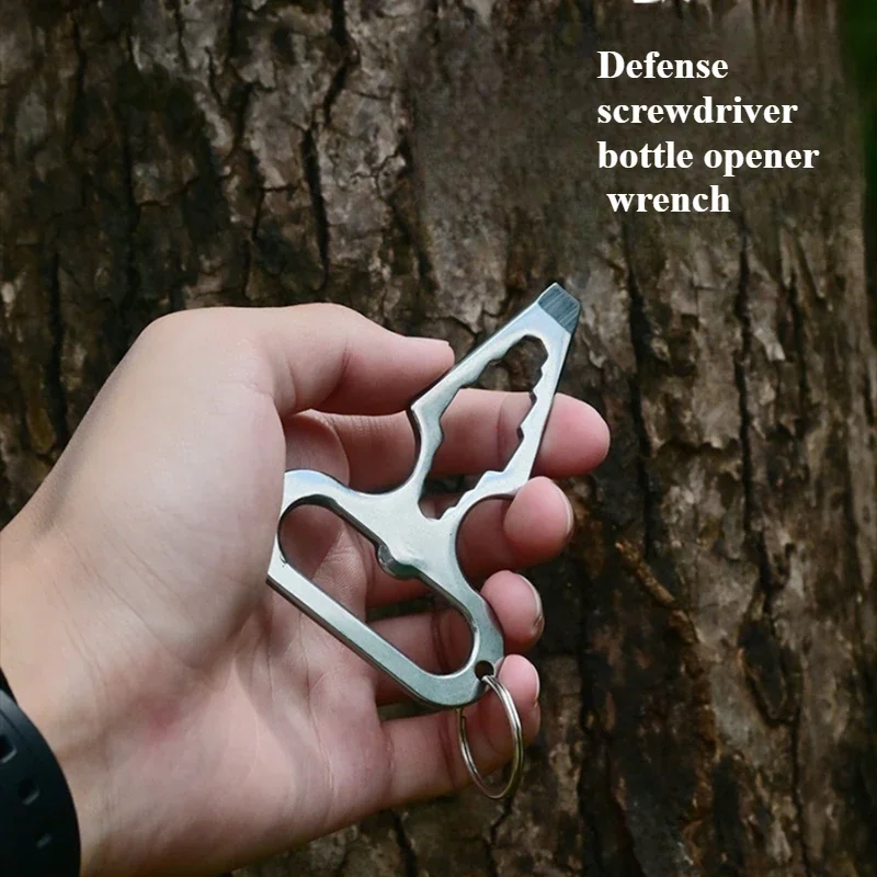 1Pc EDC Self-Defense Spike Portable Bottle Opener Keychain Outdoor Camping Supplies Stainless Steel Multifunctional Tool