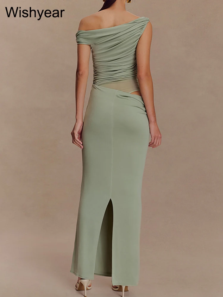 فستان طويل صيفي بدون أكمام من Wishyear للحفلات الليلية للنوادي الليلية للنساء أنيق لحفلات أعياد الميلاد وحفلات التخرج بكتف واحد فساتين ماكسي سوداء فاتنة