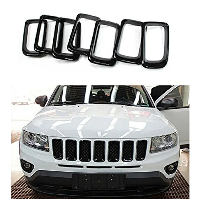 

7PCS Front Grill Vent Hole Frame Trim ABS Black Chrome Grille Trim Molding Insert Fit for Jeep Compass 2011-2017 Car Accessories