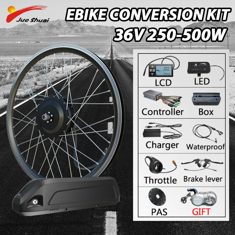 36V 250W-500W Electric Bike Conversion Kit with 13AH Hai Long Battery 25-45KM/H Speed EBike Motor Kit with LED/LCD Display