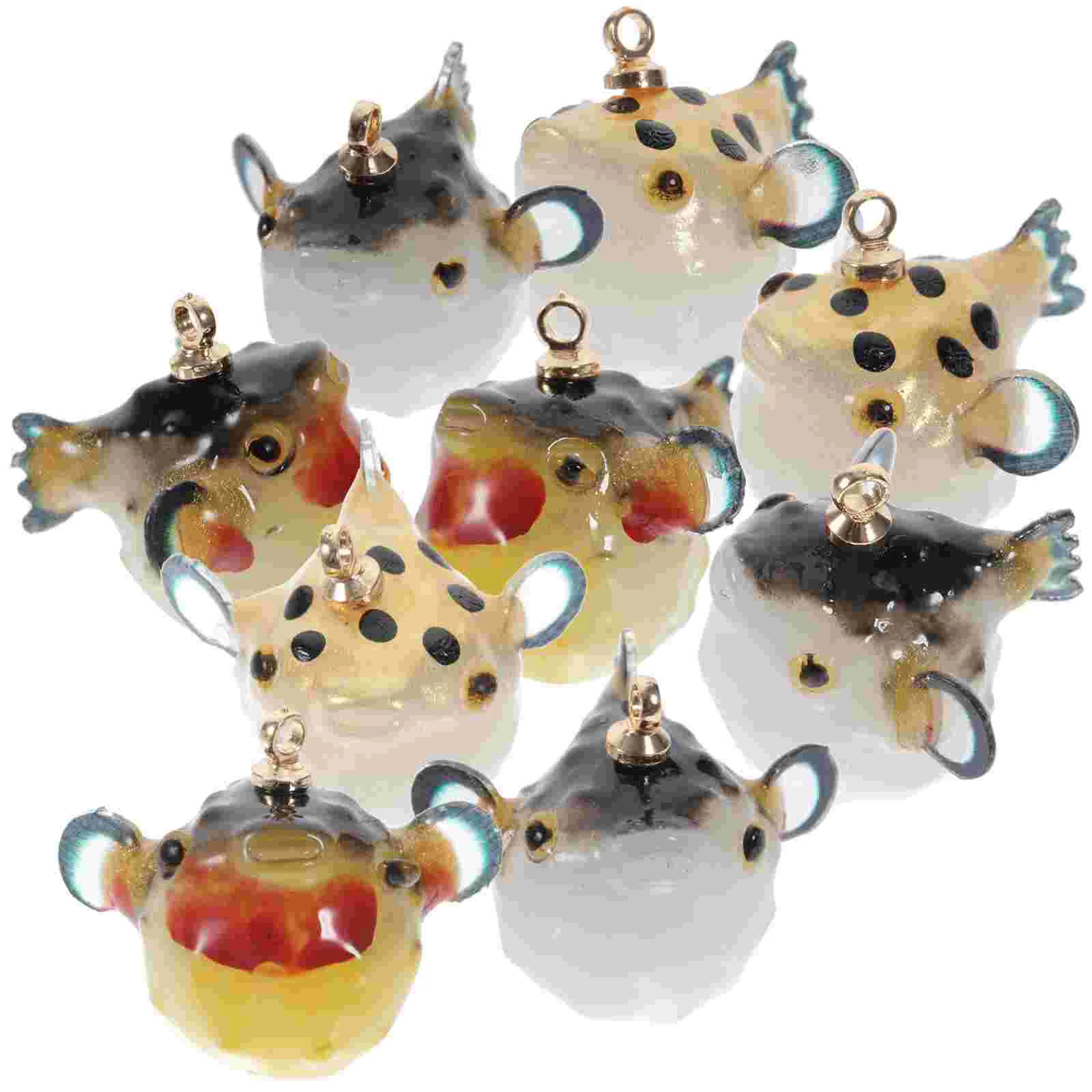 12 Pcs Resin Small Goldfish Puffer Pendant Keychain Charms DIY Making Crafts Jewelry Simulation