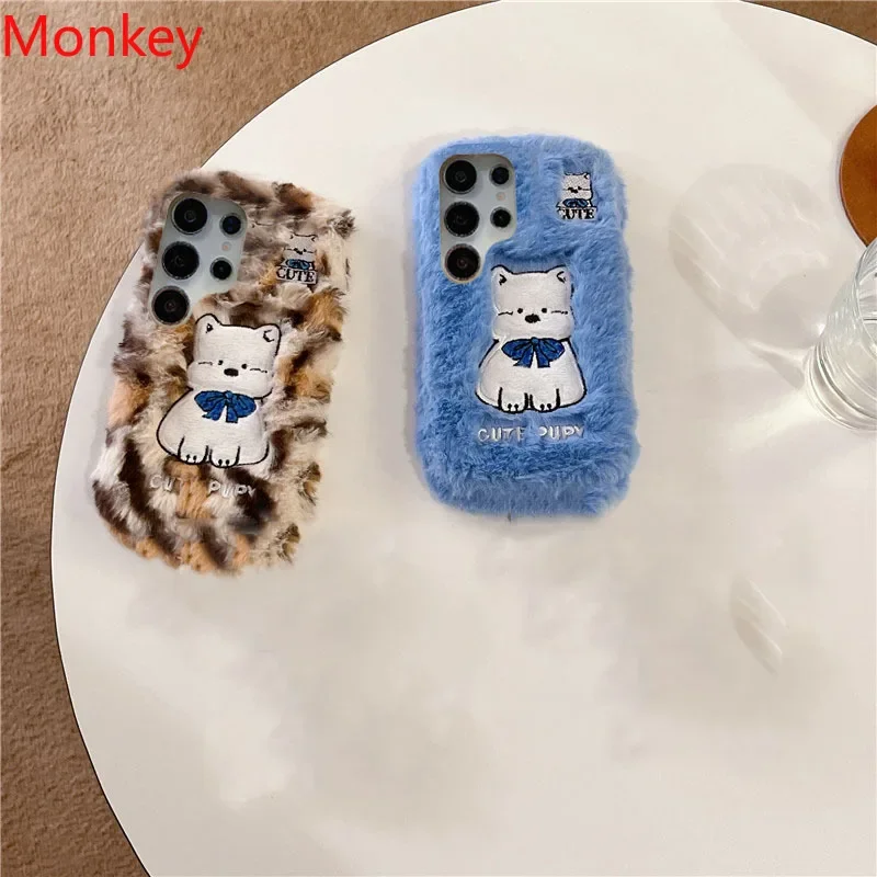 Cartoon Phone Case For Infinix Tecno Camon 30 20 Pro 19 16 12 Pop 8 Pova 6 5 4 3 Neo Fluffy Leopard Pattern Dog Plush Soft Cover