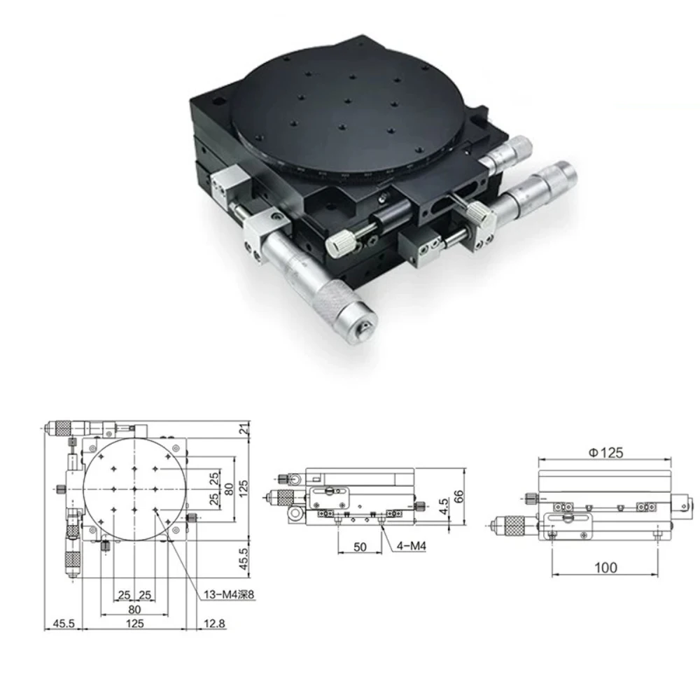 Manual XY R-Axis Three-Axis Displacement Platform Aluminum Alloy Optical Rotary Stage Micrometer Adjustment LS125-LM