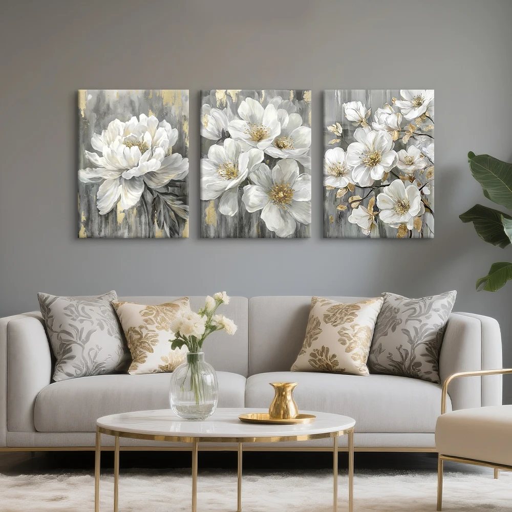 Nordic Flower Art Painting Hyacinth Dandelion 3D Texture Framed Canvas Wall Art Modern Home Bedroom Dining Room Decor Framless