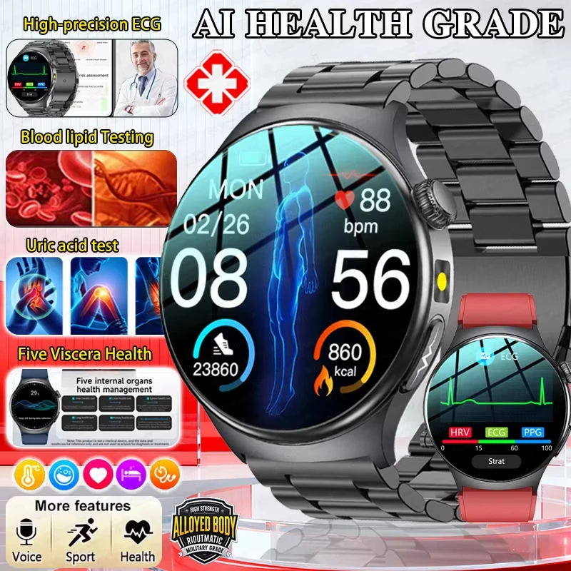 Smart Watch 1.43 Inch AMOLED Screen Bluetooth Calling 60s Mini Physical Exam ECG Body Temp Fitness Tracker Sport Smartwatch Men
