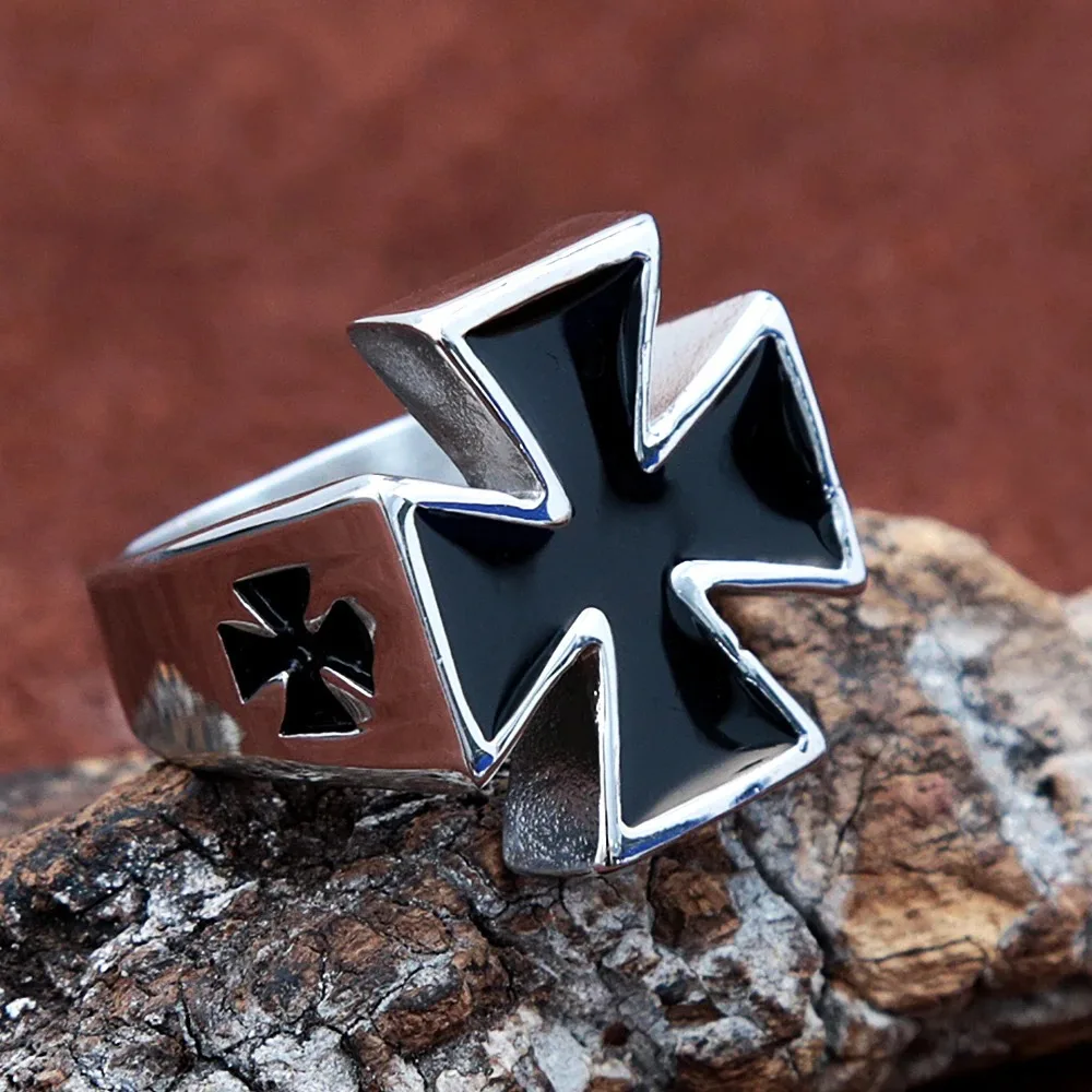 Stainless Steel Classic Iron Cross Shape Ring Men Boy Vintage Cool Motor Biker Ring Party Jewelry Amulet Gift Dropshipping Store