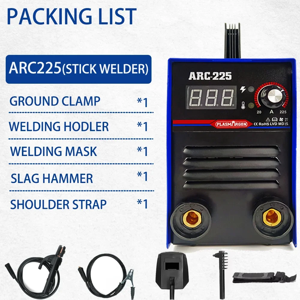 Saldatrice ad arco portatile saldatrice Inverter Arc225 200A saldatrice a bastone digitale Min attrezzatura per saldatura elettrica strumenti di riparazione auto