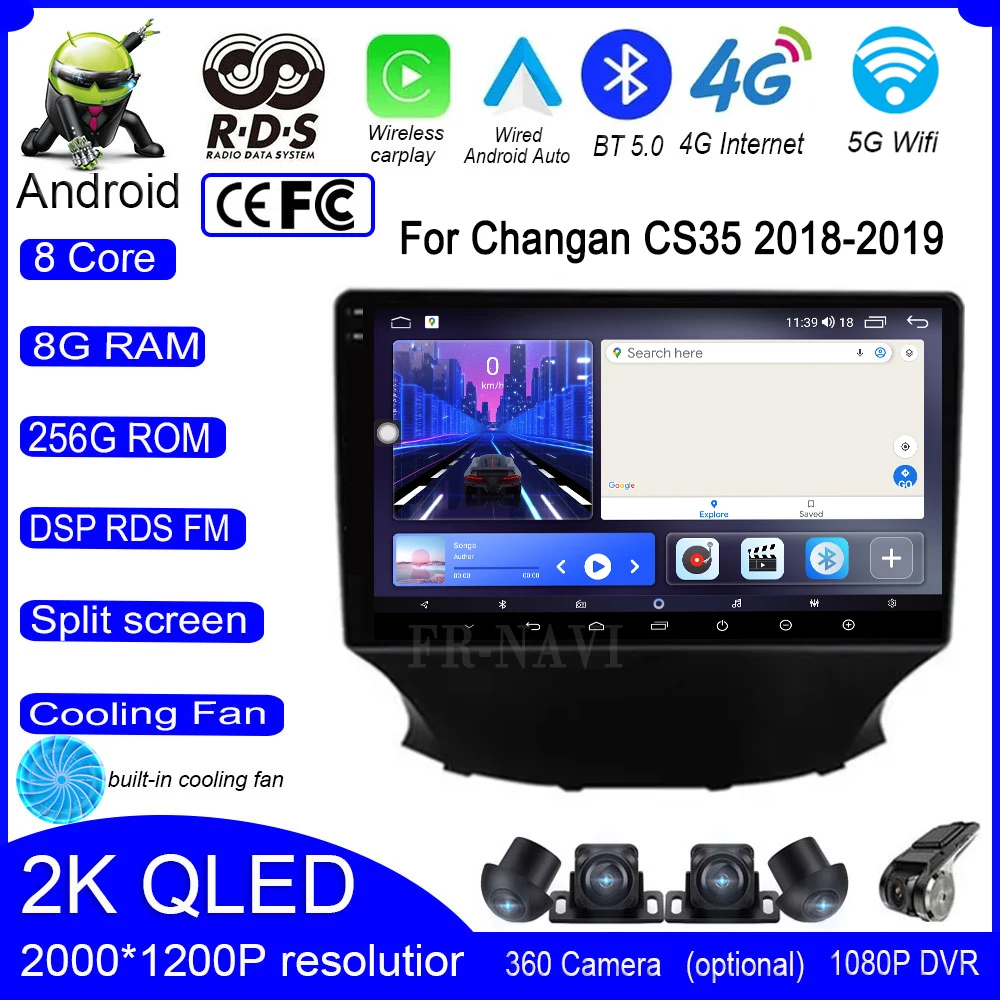 

9 дюймов для Changan CS35 2018-2019 Android 14 автомобильное радио, видео, мультимедийный плеер, навигация для Carplay, GPS, стерео, сенсорный экран