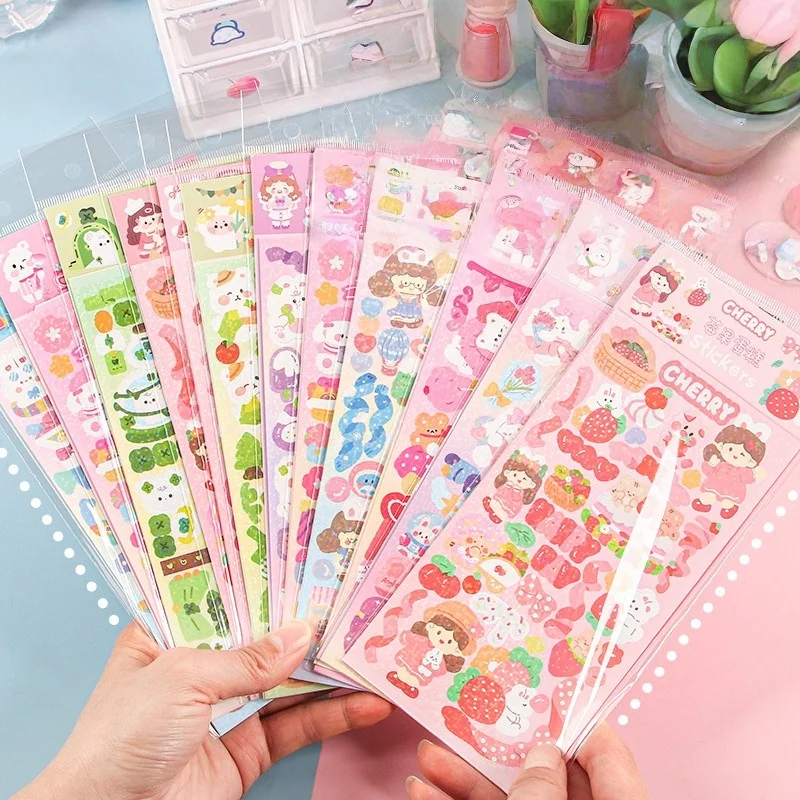 Kawaii Holographic Sticker Set for Girls’ DIY Crafts Waterproof Laser Cartoon Decals for Journaling Scrapbooking Notebook Decor