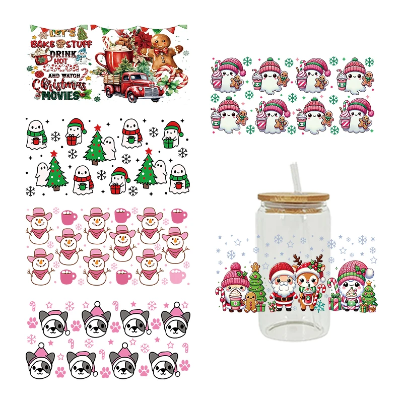 Uv Dtf Cup Wrap Iron On Transfer Cartoon Christmas Stickers For Glass Cup 16oz Decoration D27247