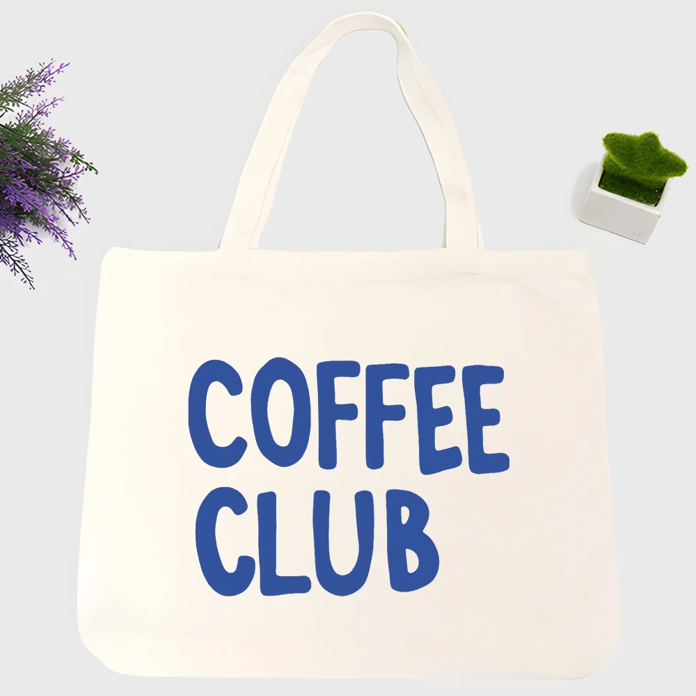 Unisex letter print canvas tote bag with casual style, ideal for daily shopping and coffee outings