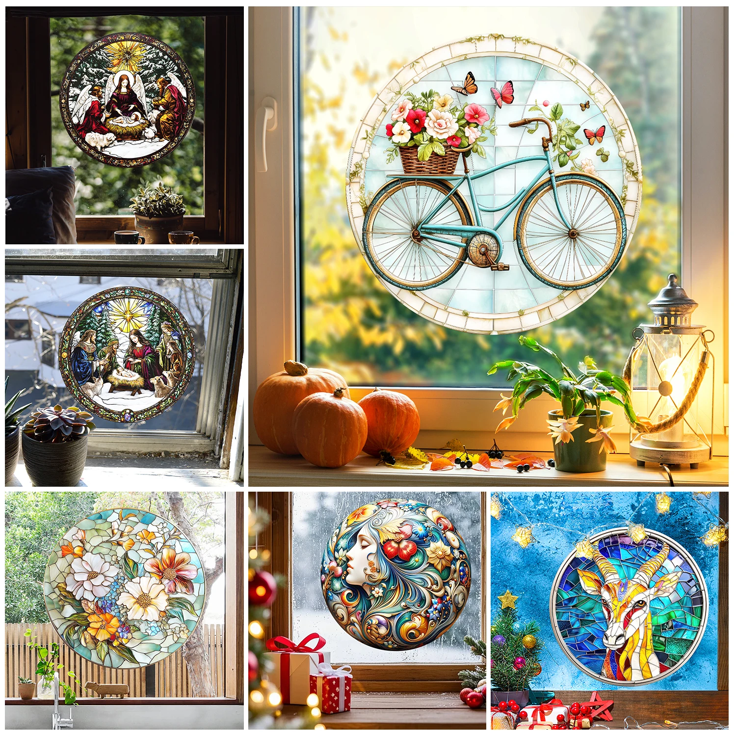 30/40cm Colorful Christmas Snowm Suncatch Rainbow Window Privacy Film Sticker Glass Static Cling No Glue Festival Decoration