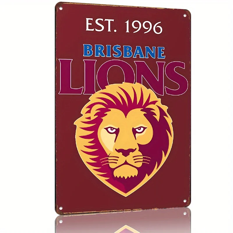 Brisbane Lions AFL Official Vintage Metal Tin Sign - EST. 1996 Team Logo Wall Art with Vibrant Lion Head Design, Durable