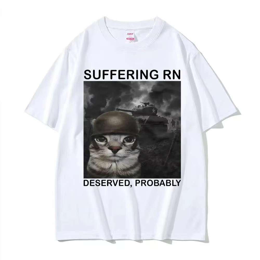 الرجال والنساء ريترو Harajuku 100_ القطن تي شيرت الشارع ارتداء suffering Rn يجب أن يكون متعة القط ميمي نمط تي شيرت