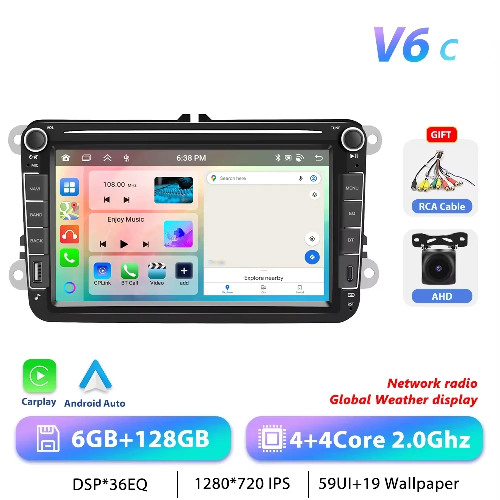 Podofo 8 "CarPlay Android Radio Voor Volkswagen VW Golf Passat JETTA Skoda SEAT Auto Intelligent Systeem 2din GPS Stereo Type-C USB