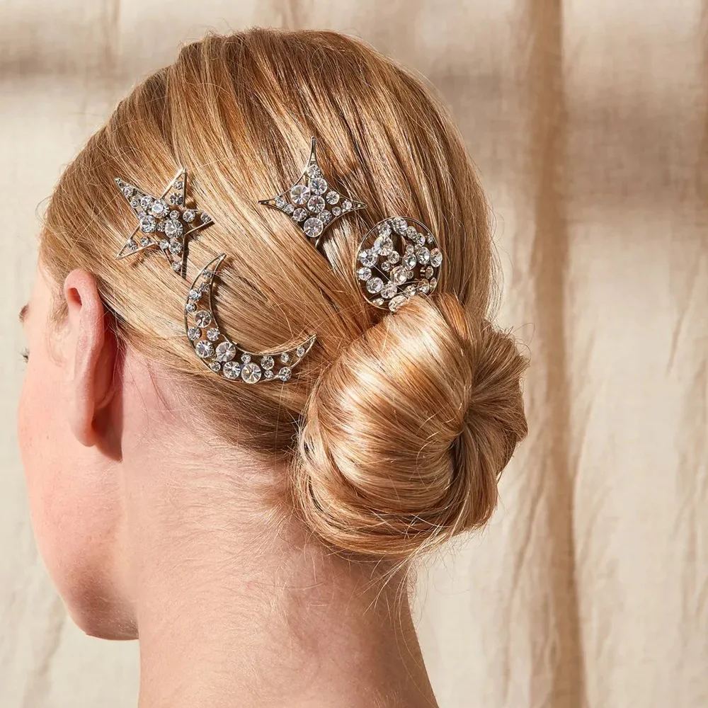 

Star Moon Hairpin Women's Suit European and American Bridal Hair Accessories Simple Rhinestone One-word Clip Fashion Versatile